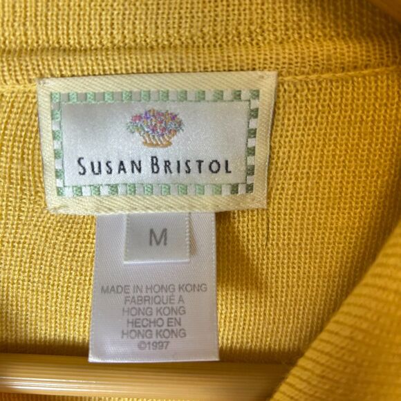 Vintage Susan Bristol Yellow Chenille Front Collared Cardigan Sweater Size M - Picture 6 of 13
